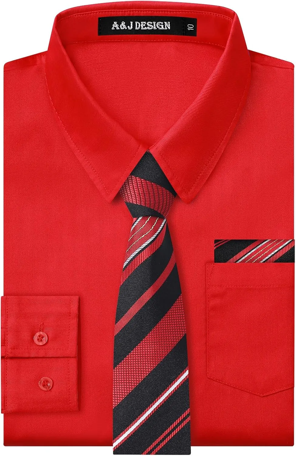 A&J DESIGN Boys Dress Shirt Kid Long Sleeve Formal Uniform School Oxford Button Up Shirt with Tie and Handkerchief