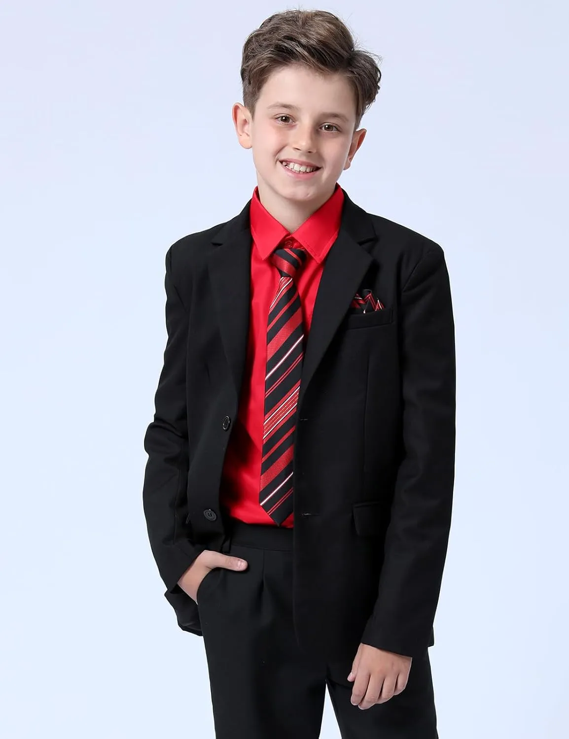 A&J DESIGN Boys Dress Shirt Kid Long Sleeve Formal Uniform School Oxford Button Up Shirt with Tie and Handkerchief