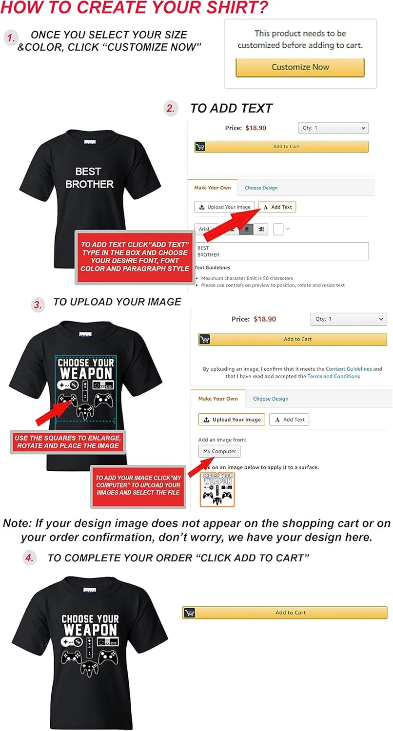 Add Your Own Text Design Custom Personalized Youth Kids T-Shirt Tee