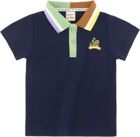 Boys Polo Shirt with Patchwork Style, Short Sleeve Uniform Shirts for Boys