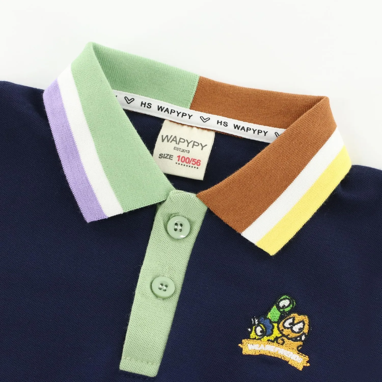 Boys Polo Shirt with Patchwork Style, Short Sleeve Uniform Shirts for Boys
