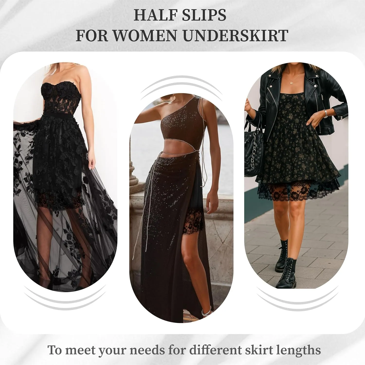 Coucoland Half Slips for Under Dresses - 2 Pieces Adjustable Slips Elastic Waist Skirts Lace Trim Comfortable Shirt Extenders