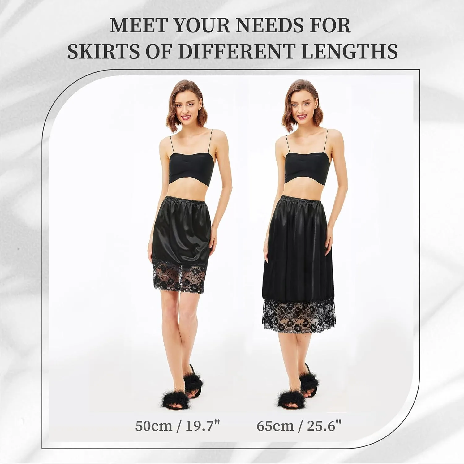 Coucoland Half Slips for Under Dresses - 2 Pieces Adjustable Slips Elastic Waist Skirts Lace Trim Comfortable Shirt Extenders