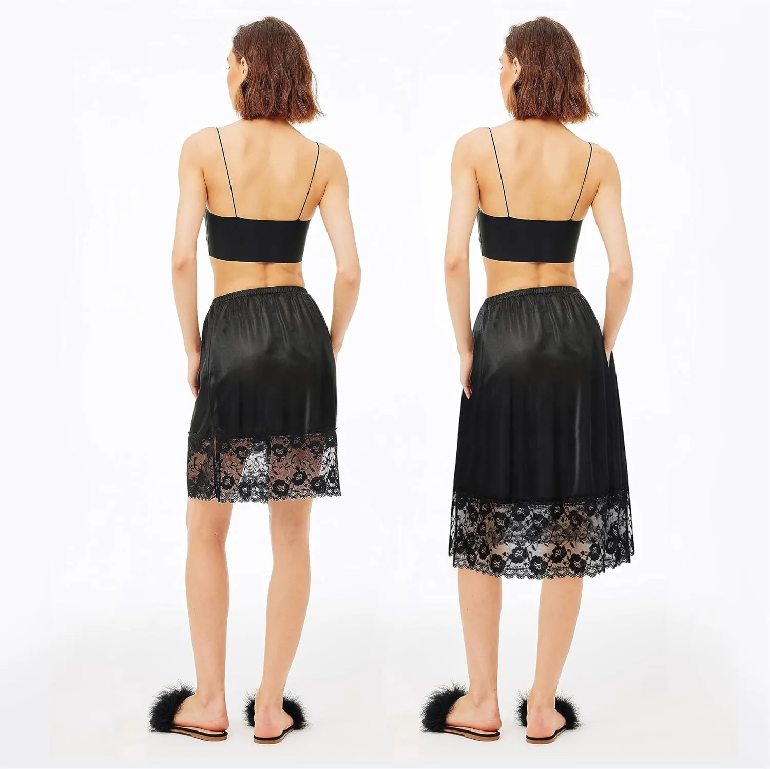 Coucoland Half Slips for Under Dresses - 2 Pieces Adjustable Slips Elastic Waist Skirts Lace Trim Comfortable Shirt Extenders