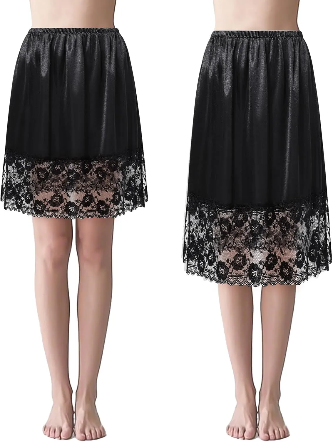 Coucoland Half Slips for Under Dresses - 2 Pieces Adjustable Slips Elastic Waist Skirts Lace Trim Comfortable Shirt Extenders