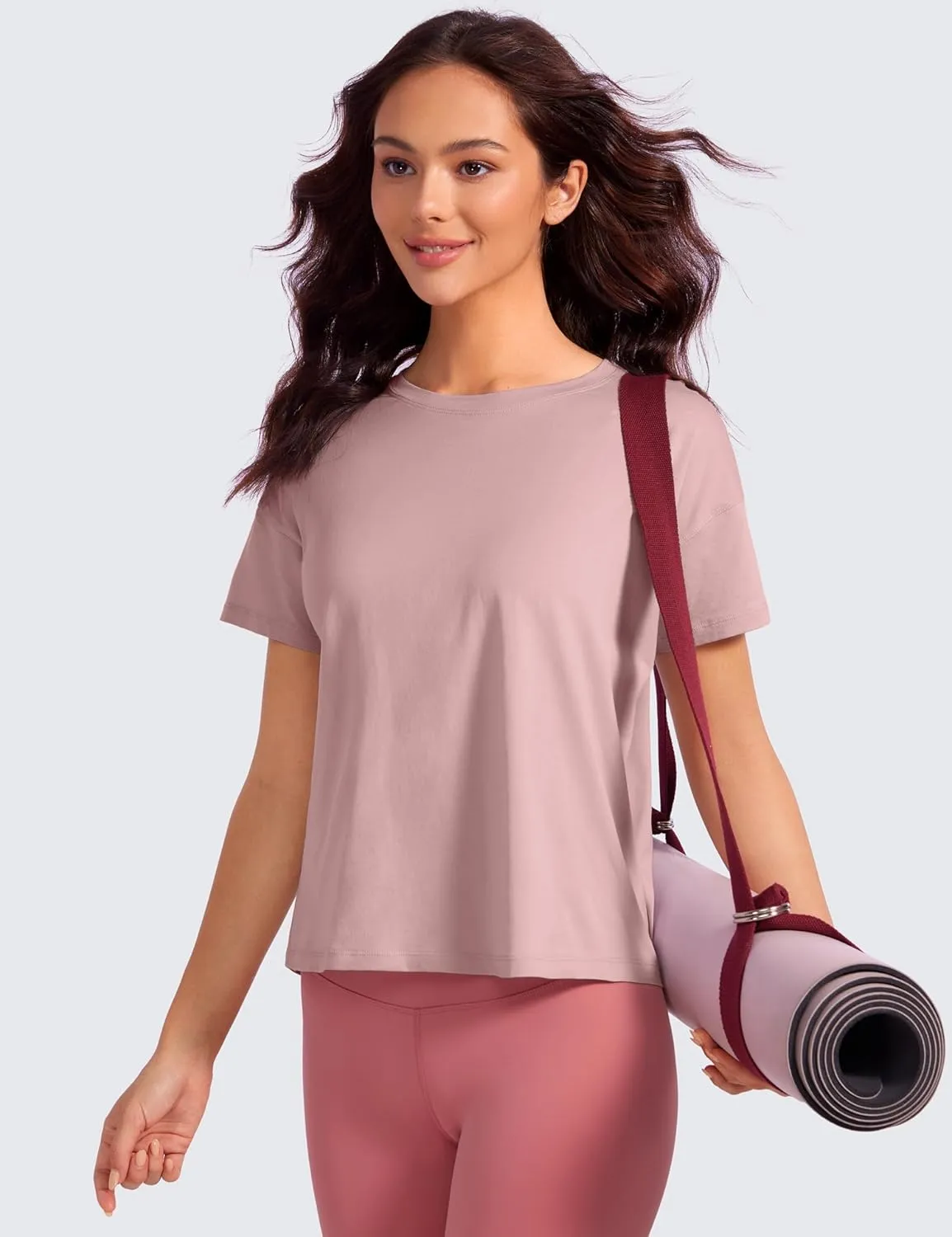 CRZ YOGA Pima Cotton Short Sleeve Workout Tops for Women Loose Basic T-Shirts Athletic Gym Casual Shirts