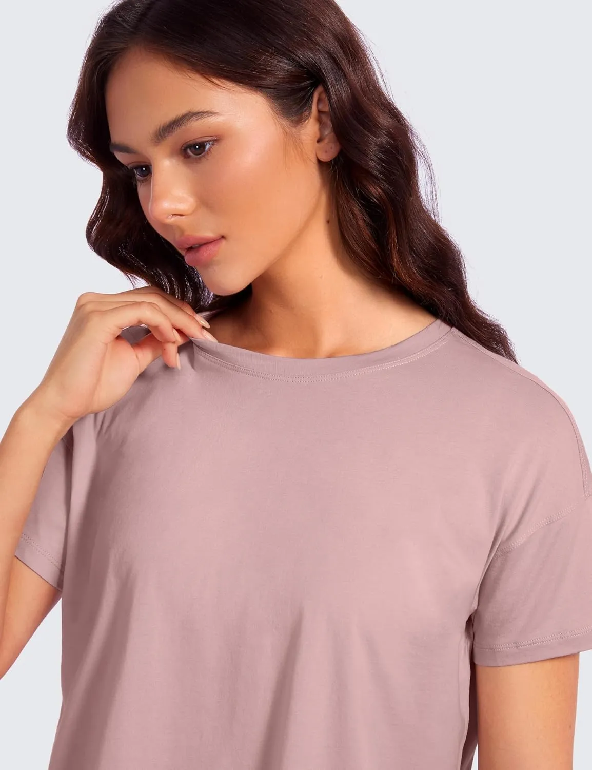 CRZ YOGA Pima Cotton Short Sleeve Workout Tops for Women Loose Basic T-Shirts Athletic Gym Casual Shirts