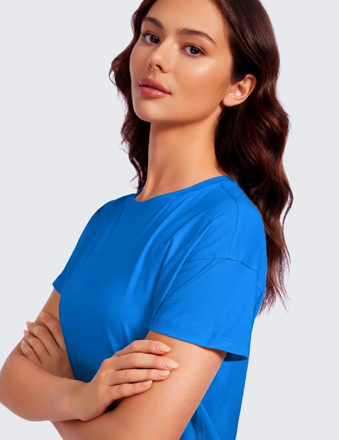 CRZ YOGA Pima Cotton Short Sleeve Workout Tops for Women Loose Basic T-Shirts Athletic Gym Casual Shirts