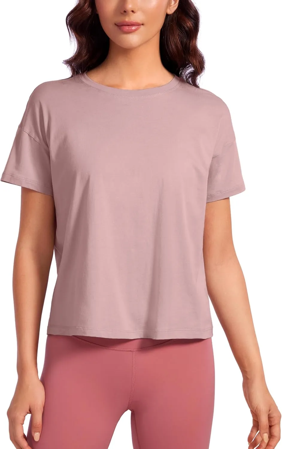 CRZ YOGA Pima Cotton Short Sleeve Workout Tops for Women Loose Basic T-Shirts Athletic Gym Casual Shirts