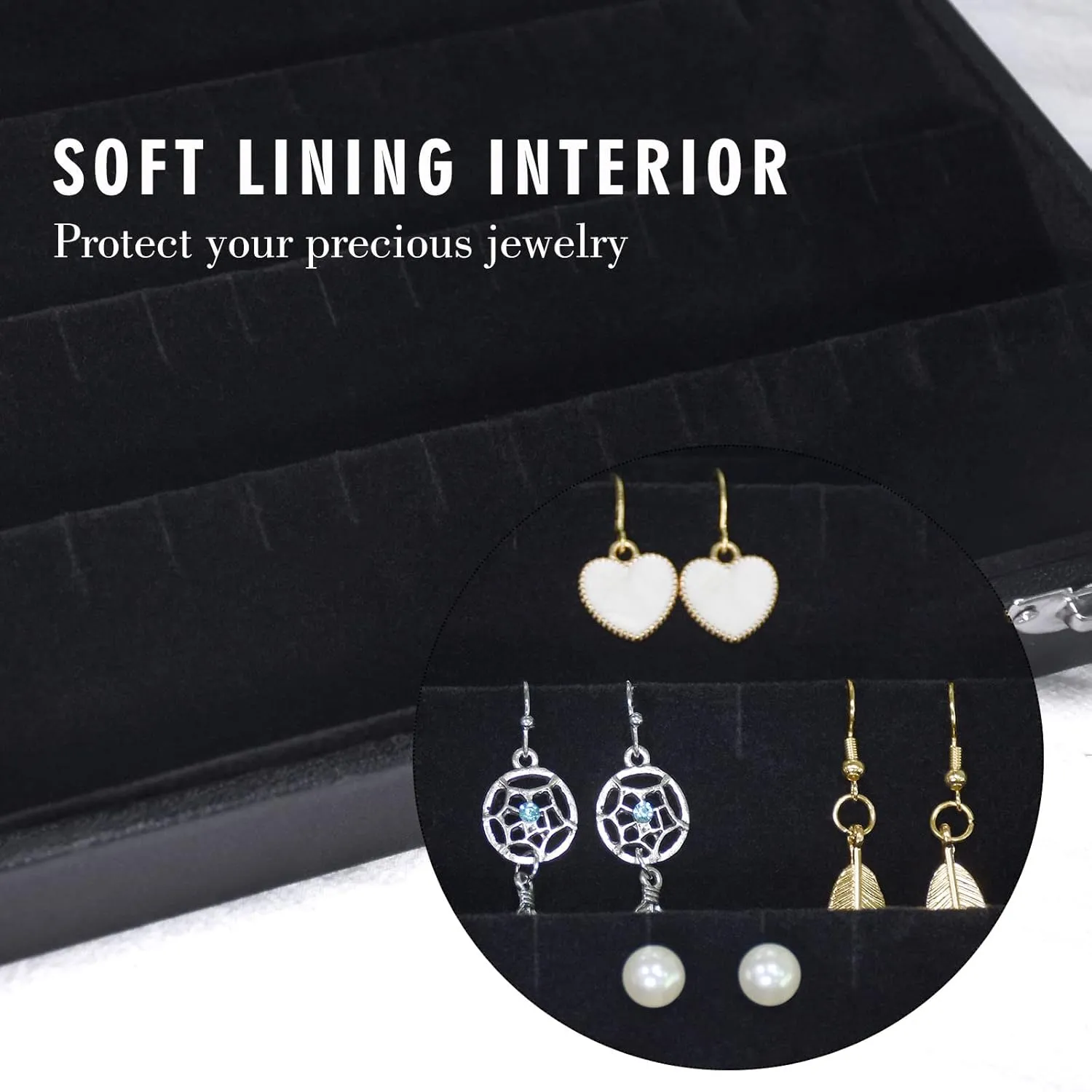 Earring Organizer Tray Velvet Earring Display Organizer Storage Box Premium 110 Slot 55 Pair Earring Display Organizer with Transparent Glass Cover Suitable for Women and Girls (Black)