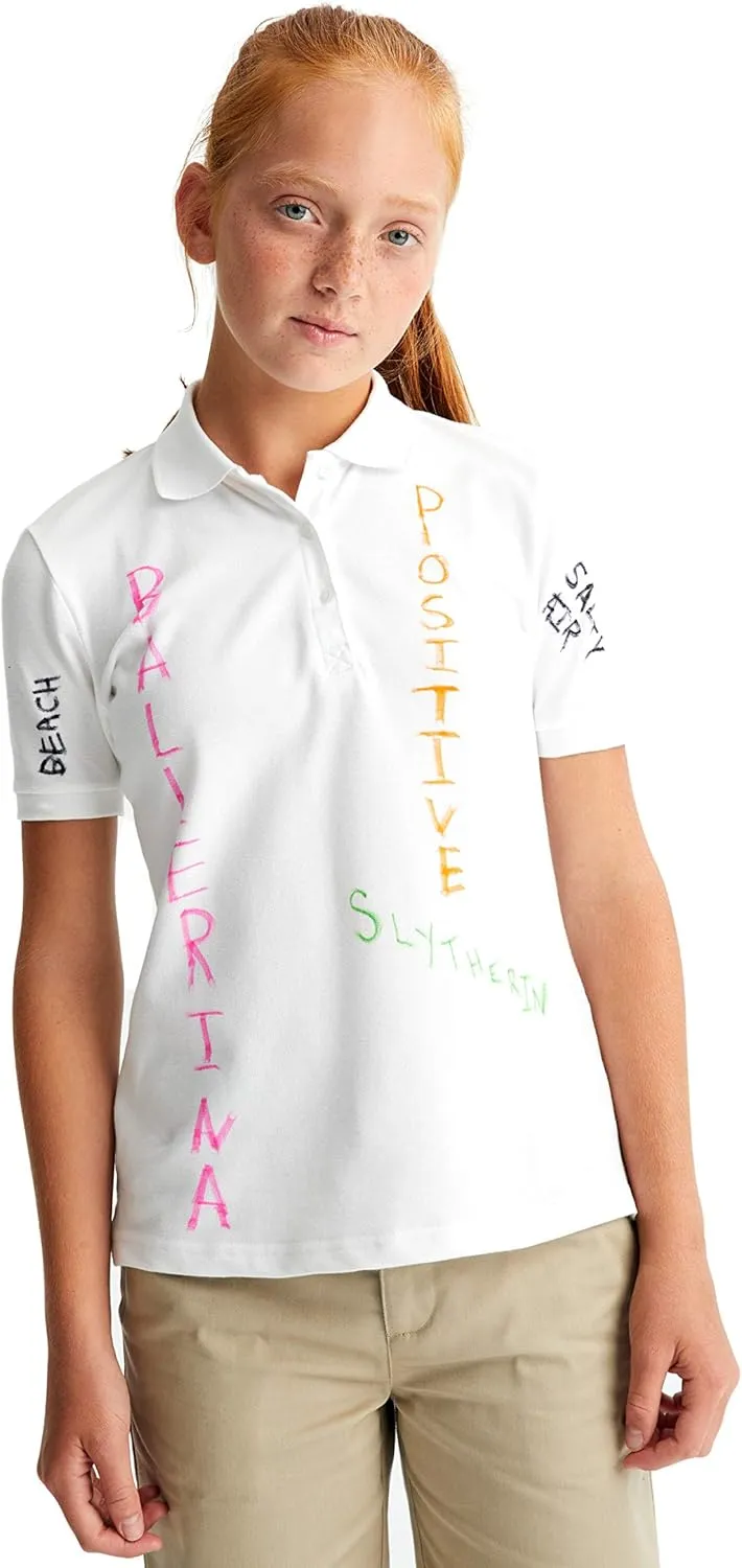 French Toast Girls' Short Sleeve Stretch Pique Polo-2 Pack