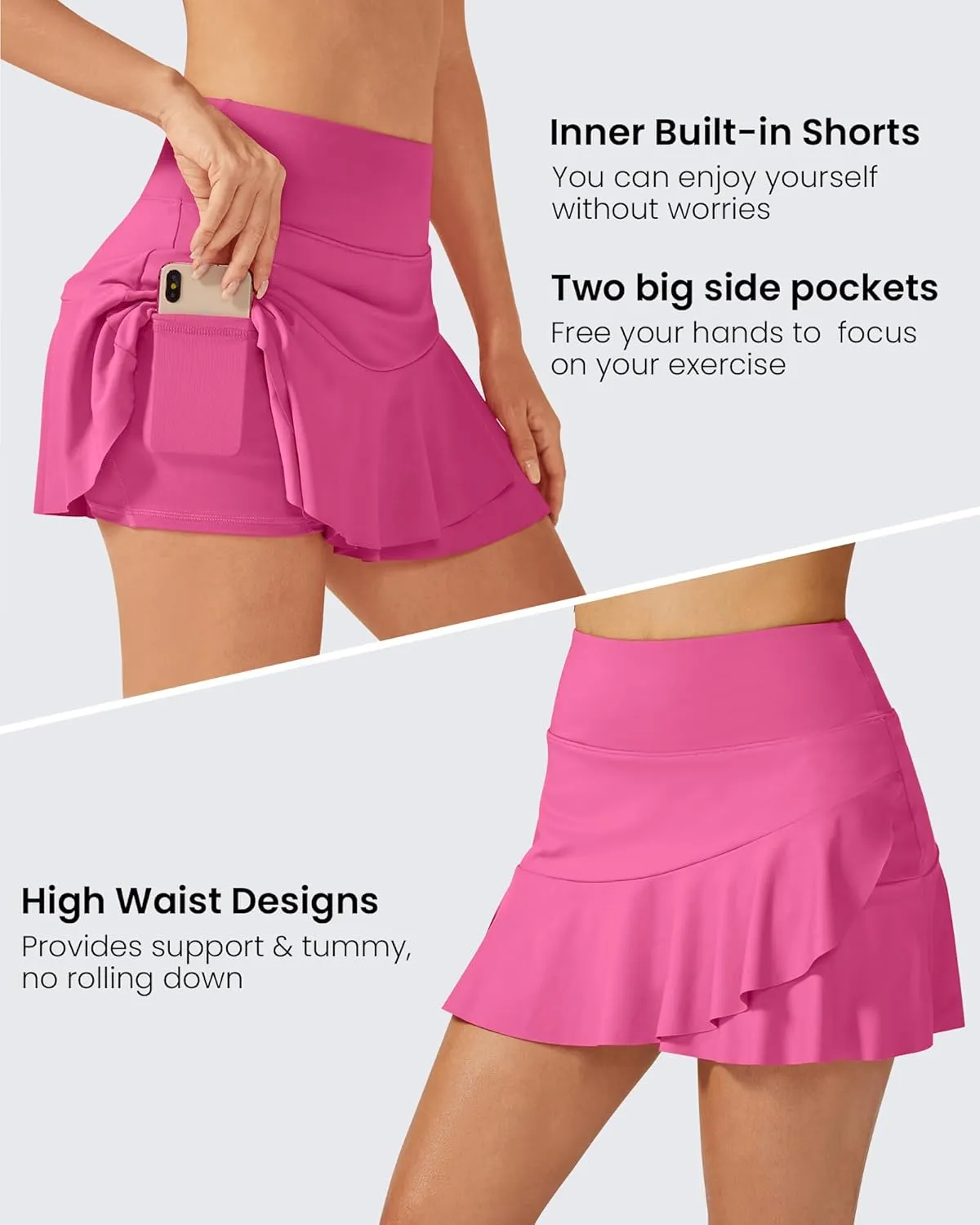 G4Free 15"/20" Tennis Skirts for Women Golf Skorts with Pockets High Waist Ruffle Athletic Skirt Inner Shorts