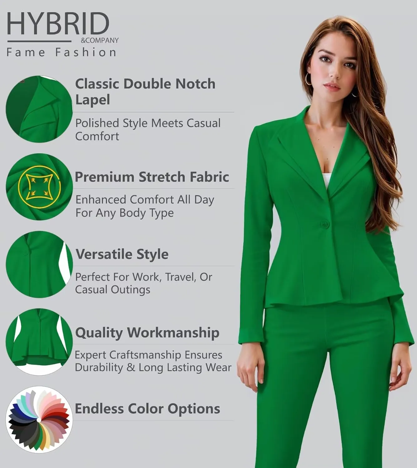 Hybrid & Company Women's Casual Work Office Dressy Double Lapel Single Button Peplum Comfortable Blazer