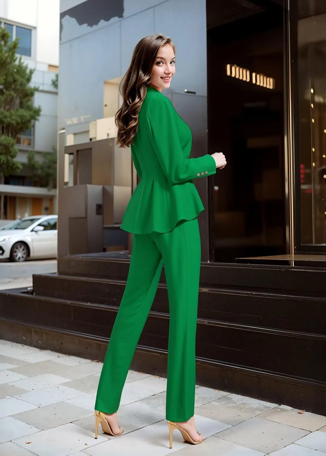 Hybrid & Company Women's Casual Work Office Dressy Double Lapel Single Button Peplum Comfortable Blazer