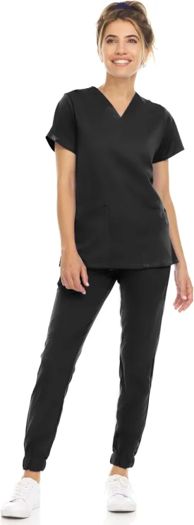 MediChic Scrub Sets for Women  8-Pocket V-Neck Jogger Scrubs, Anti-Wrinkle, Stretch Medical Nursing Uniforms MediChic Scrub Sets for Women  8-Pocket V-Neck Jogger Scrubs, Anti-Wrinkle, Stretch Medical Nursing Uniforms