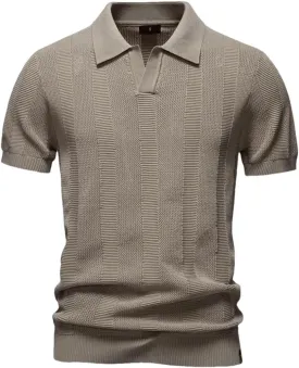 Mens Breathable Mesh Polo Shirt Turn Down Collar Short Sleeve Solid Striped Casual Comfortable Tee