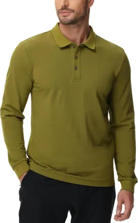 MIER Polo Shirts for Men Cotton Long Sleeve Golf Tennis Collared Shirt for Casual Work Travel, 3 Buttons, Ultra Soft