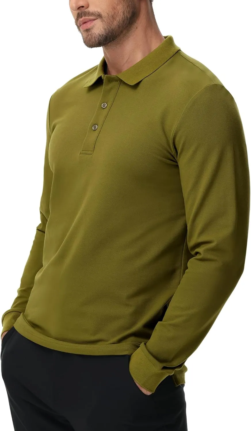 MIER Polo Shirts for Men Cotton Long Sleeve Golf Tennis Collared Shirt for Casual Work Travel, 3 Buttons, Ultra Soft