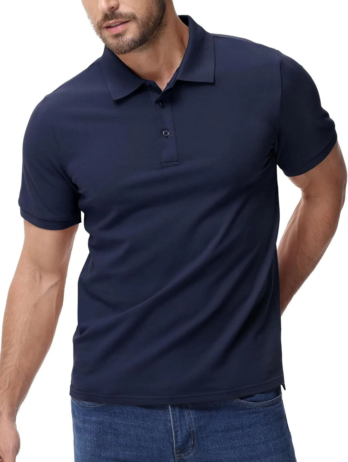 MIER Polo Shirts for Men Cotton Short Sleeve Golf Tennis Collared Shirt for Casual Work Travel, 3 Buttons, Ultra Soft