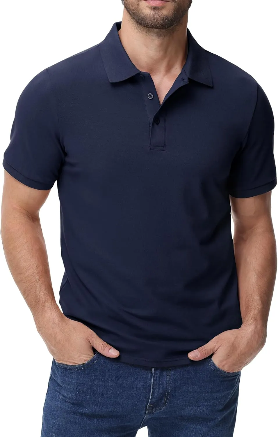 MIER Polo Shirts for Men Cotton Short Sleeve Golf Tennis Collared Shirt for Casual Work Travel, 3 Buttons, Ultra Soft