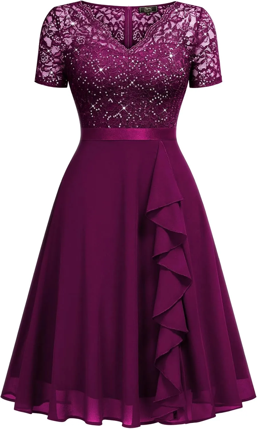 MISSMAY Women's Elegant Style Sequin Lace A-Line Cocktail Party Dress