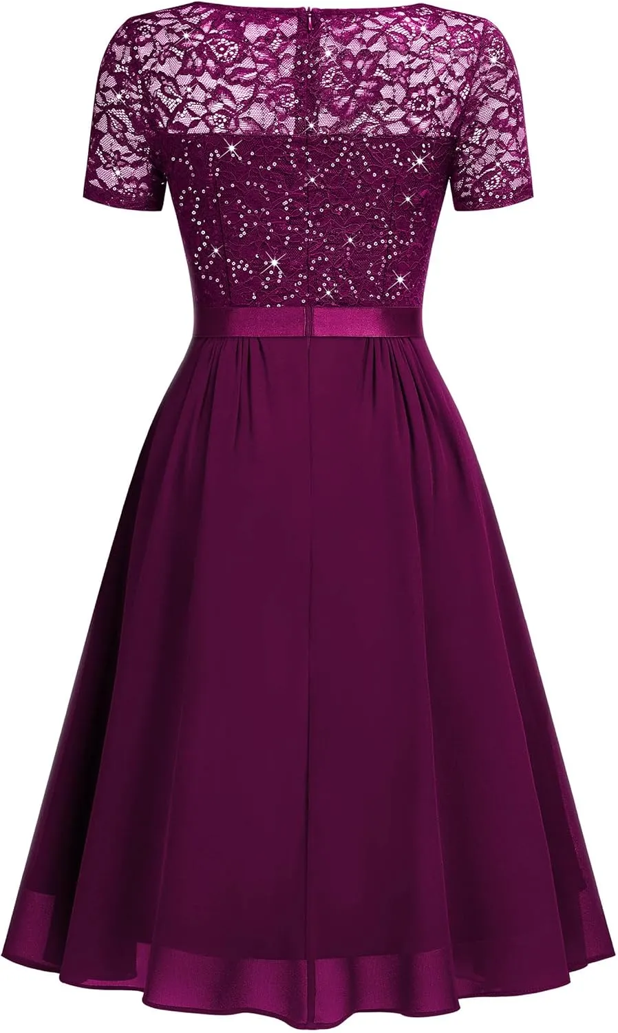 MISSMAY Women's Elegant Style Sequin Lace A-Line Cocktail Party Dress