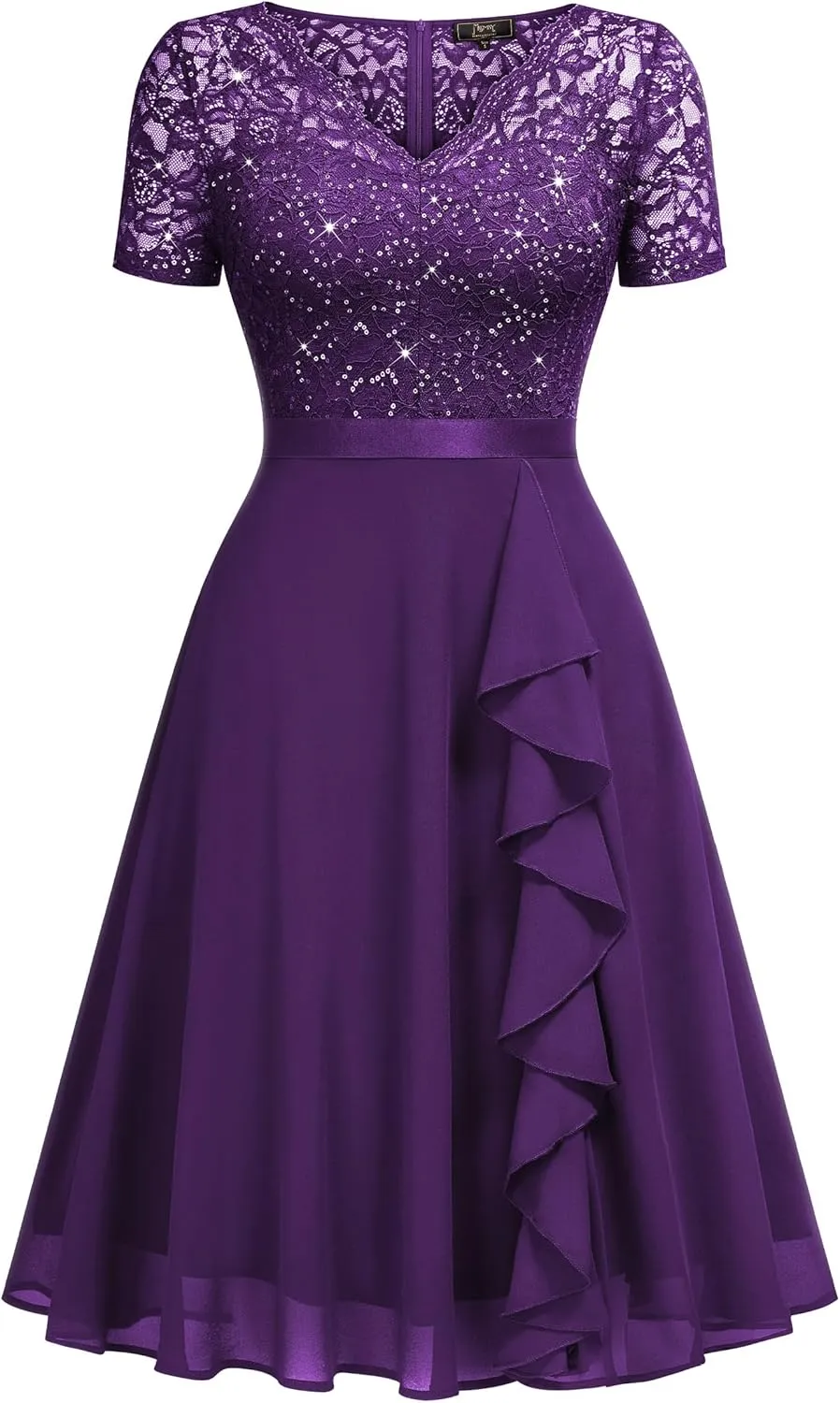 MISSMAY Women's Elegant Style Sequin Lace A-Line Cocktail Party Dress