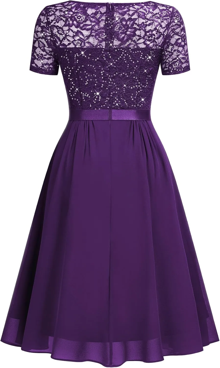 MISSMAY Women's Elegant Style Sequin Lace A-Line Cocktail Party Dress