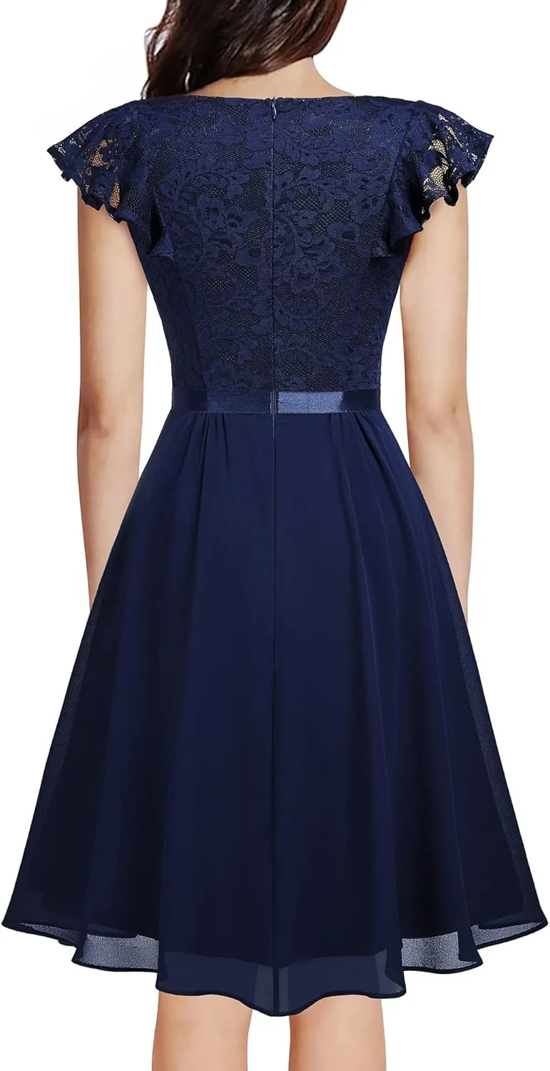 MISSMAY Women’s Retro V-Neck Lace Slim Classic Style Cocktail Party Dress