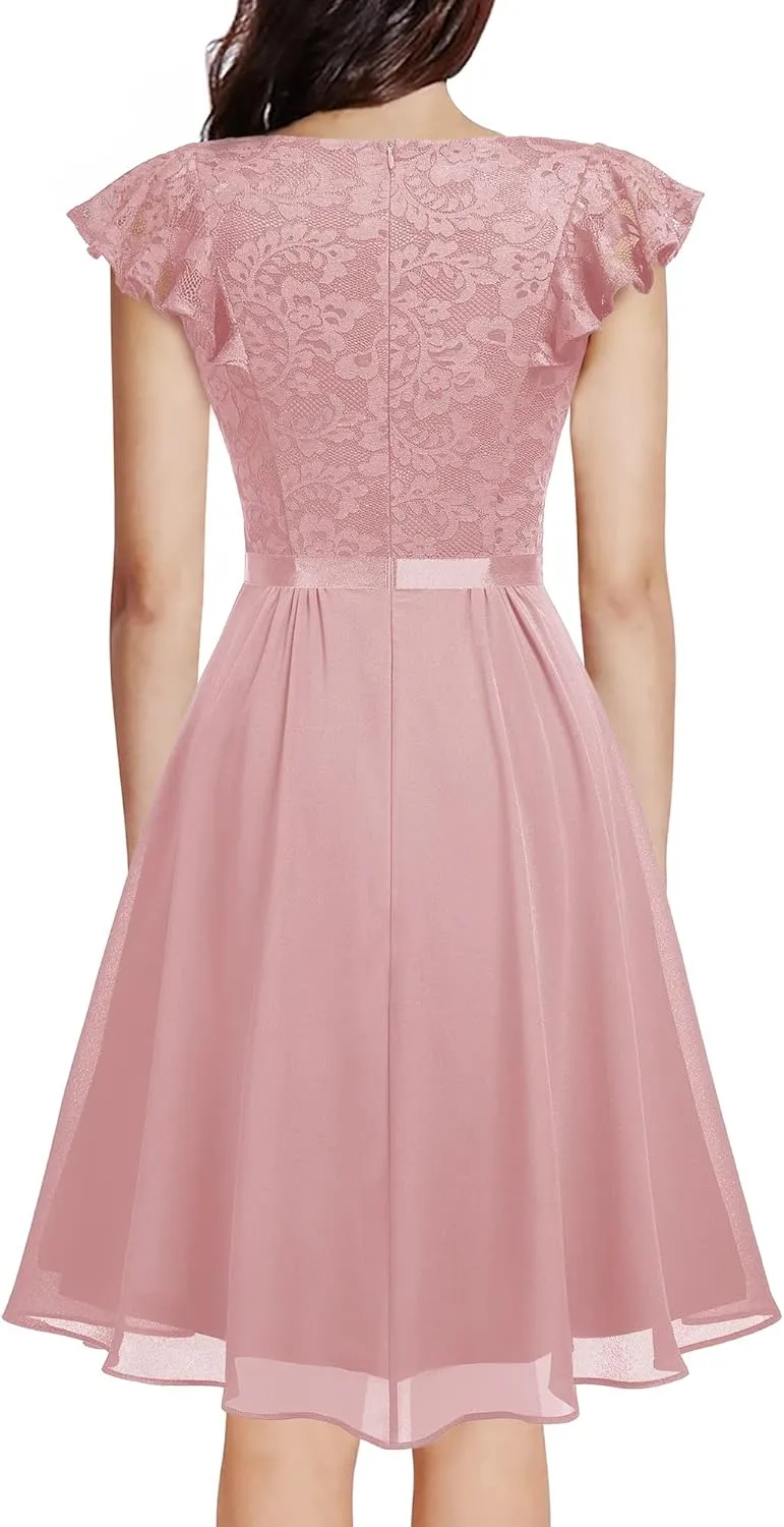 MISSMAY Women’s Retro V-Neck Lace Slim Classic Style Cocktail Party Dress