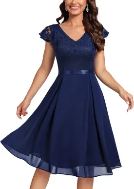 MISSMAY Women’s Retro V-Neck Lace Slim Classic Style Cocktail Party Dress