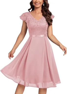 MISSMAY Women’s Retro V-Neck Lace Slim Classic Style Cocktail Party Dress