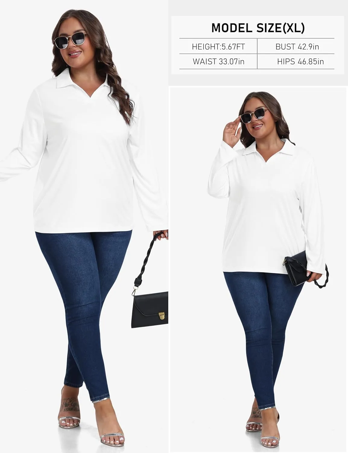 MoFiz Women's Plus Size Golf Long Sleeve Polo Shirts V Neck Workout Casual Loose Fit Tops XL-5XL