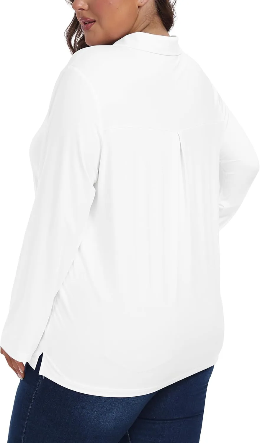 MoFiz Women's Plus Size Golf Long Sleeve Polo Shirts V Neck Workout Casual Loose Fit Tops XL-5XL