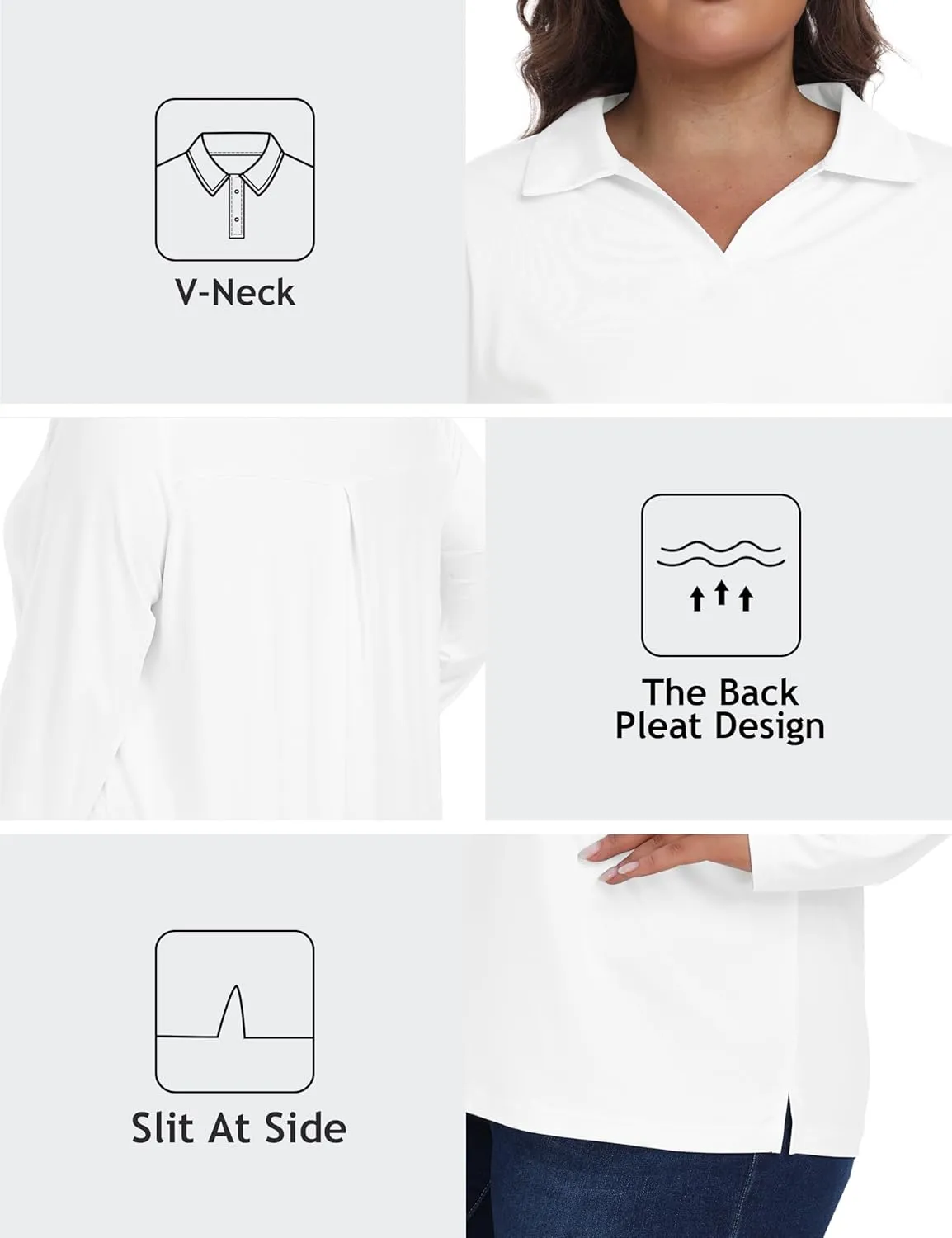 MoFiz Women's Plus Size Golf Long Sleeve Polo Shirts V Neck Workout Casual Loose Fit Tops XL-5XL