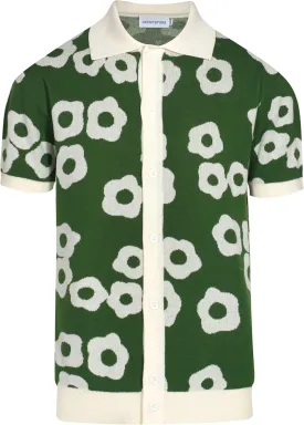 OXKNIT Mens Vintage Polo Shirts Casual Flower Pattern Knit Golf Polo Shirts Short Sleeve Jacquard Design
