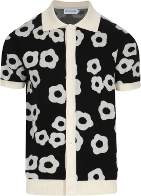 OXKNIT Mens Vintage Polo Shirts Casual Flower Pattern Knit Golf Polo Shirts Short Sleeve Jacquard Design