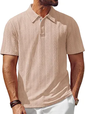 PJ PAUL JONES Men's Textured Knit Polo Shirt Short Sleeve Regular Fit Stretch Collared Summer Shirts