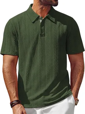 PJ PAUL JONES Men's Textured Knit Polo Shirt Short Sleeve Regular Fit Stretch Collared Summer Shirts