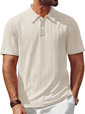 PJ PAUL JONES Men's Textured Knit Polo Shirt Short Sleeve Regular Fit Stretch Collared Summer Shirts