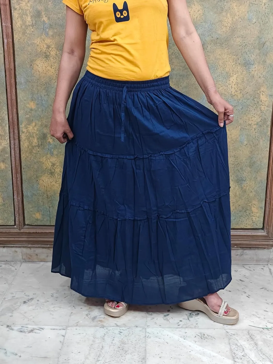 Rastogi Handicrafts Women's Boho Maxi Skirt, Paisley Floral Print, Geometric Pattern, Waist, Long Flowy Design
