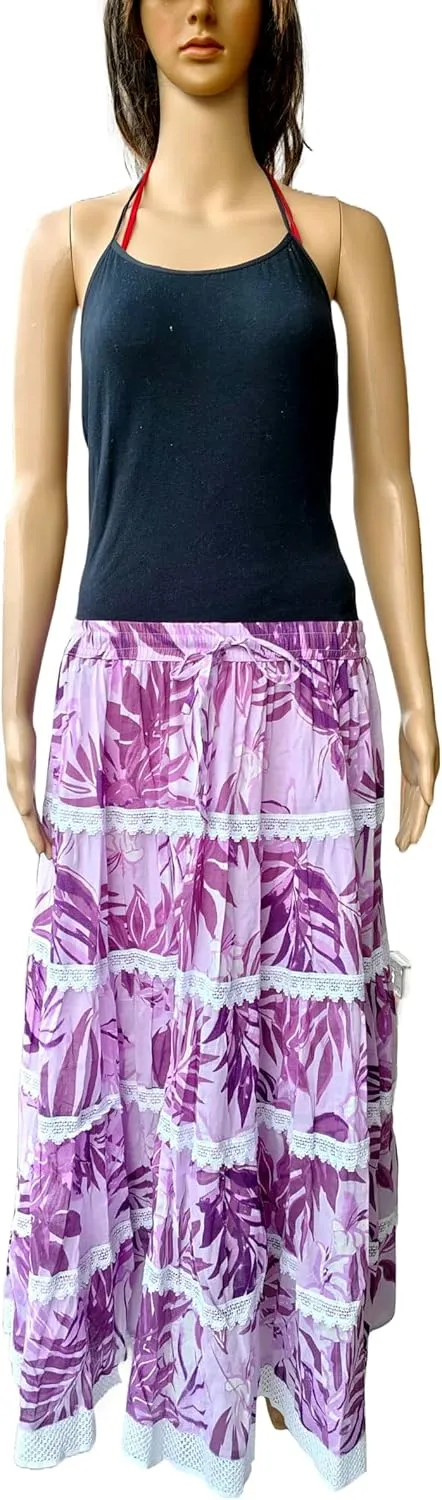 Rastogi Handicrafts Women's Boho Maxi Skirt, Paisley Floral Print, Geometric Pattern, Waist, Long Flowy Design