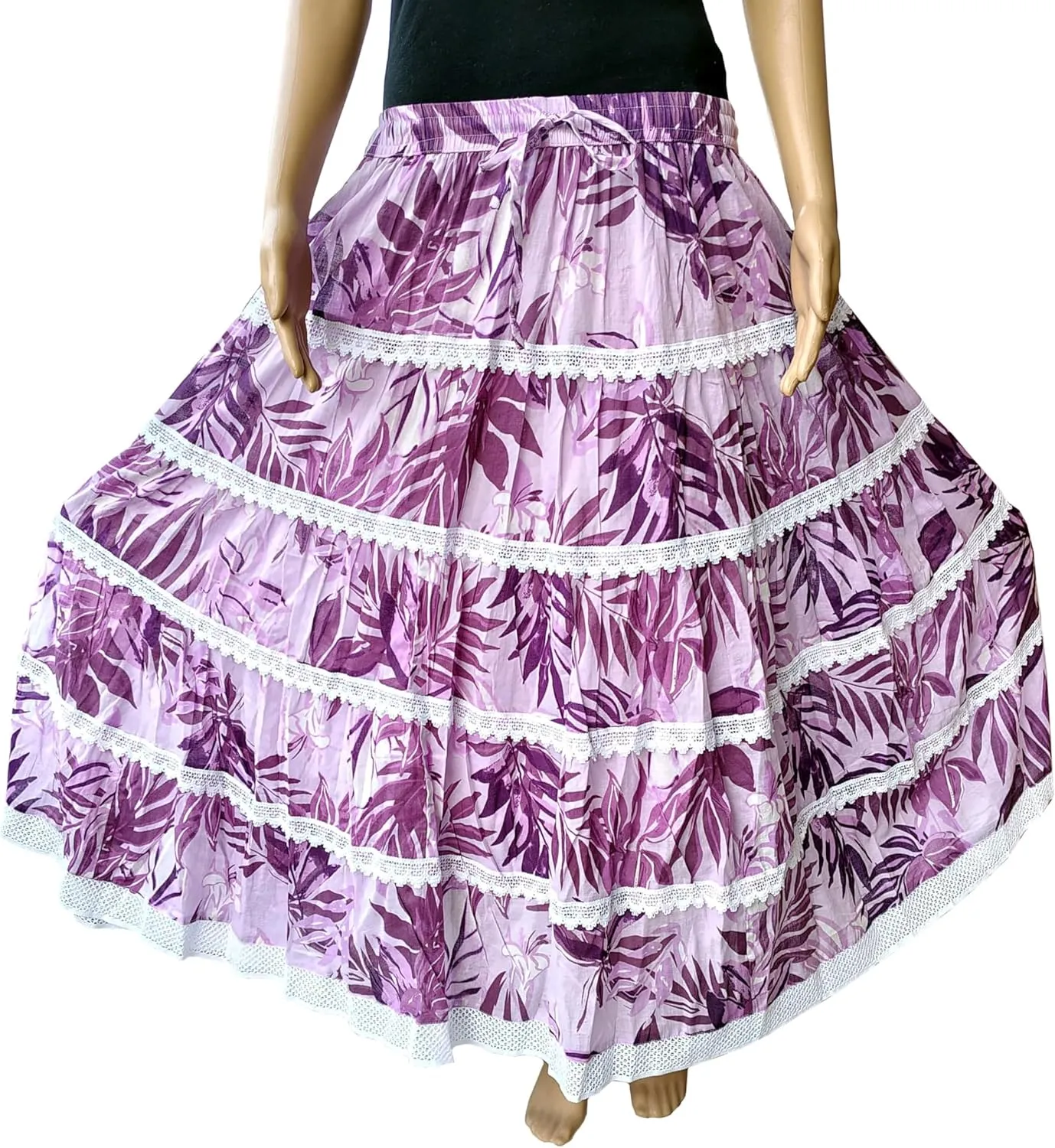 Rastogi Handicrafts Women's Boho Maxi Skirt, Paisley Floral Print, Geometric Pattern, Waist, Long Flowy Design