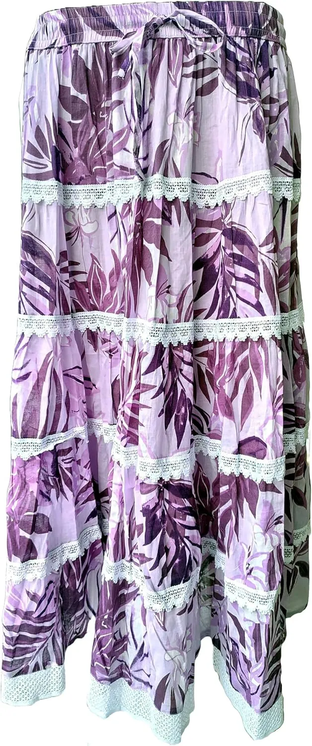 Rastogi Handicrafts Women's Boho Maxi Skirt, Paisley Floral Print, Geometric Pattern, Waist, Long Flowy Design