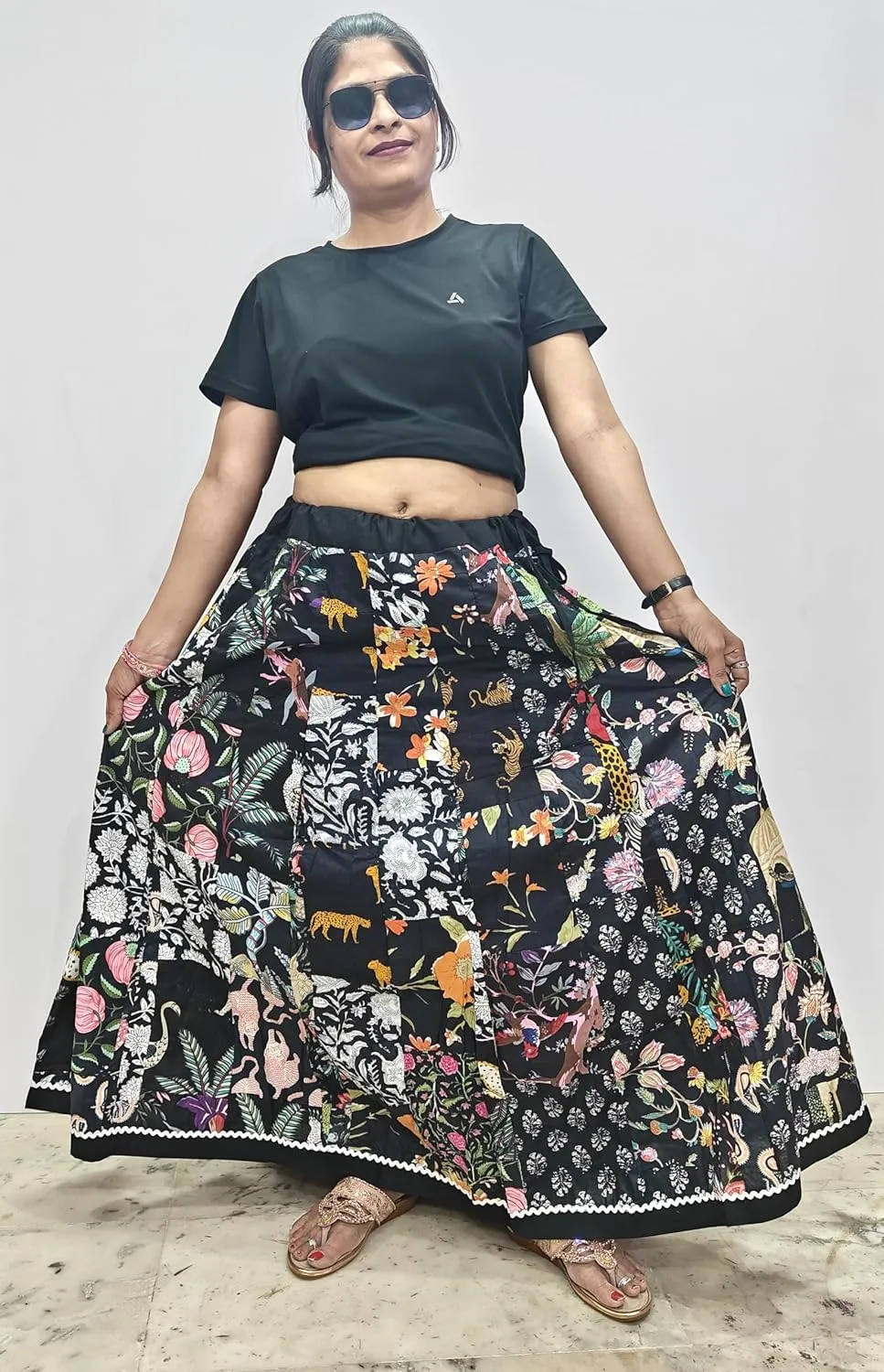 Rastogi Handicrafts Women's Boho Maxi Skirt, Paisley Floral Print, Geometric Pattern, Waist, Long Flowy Design