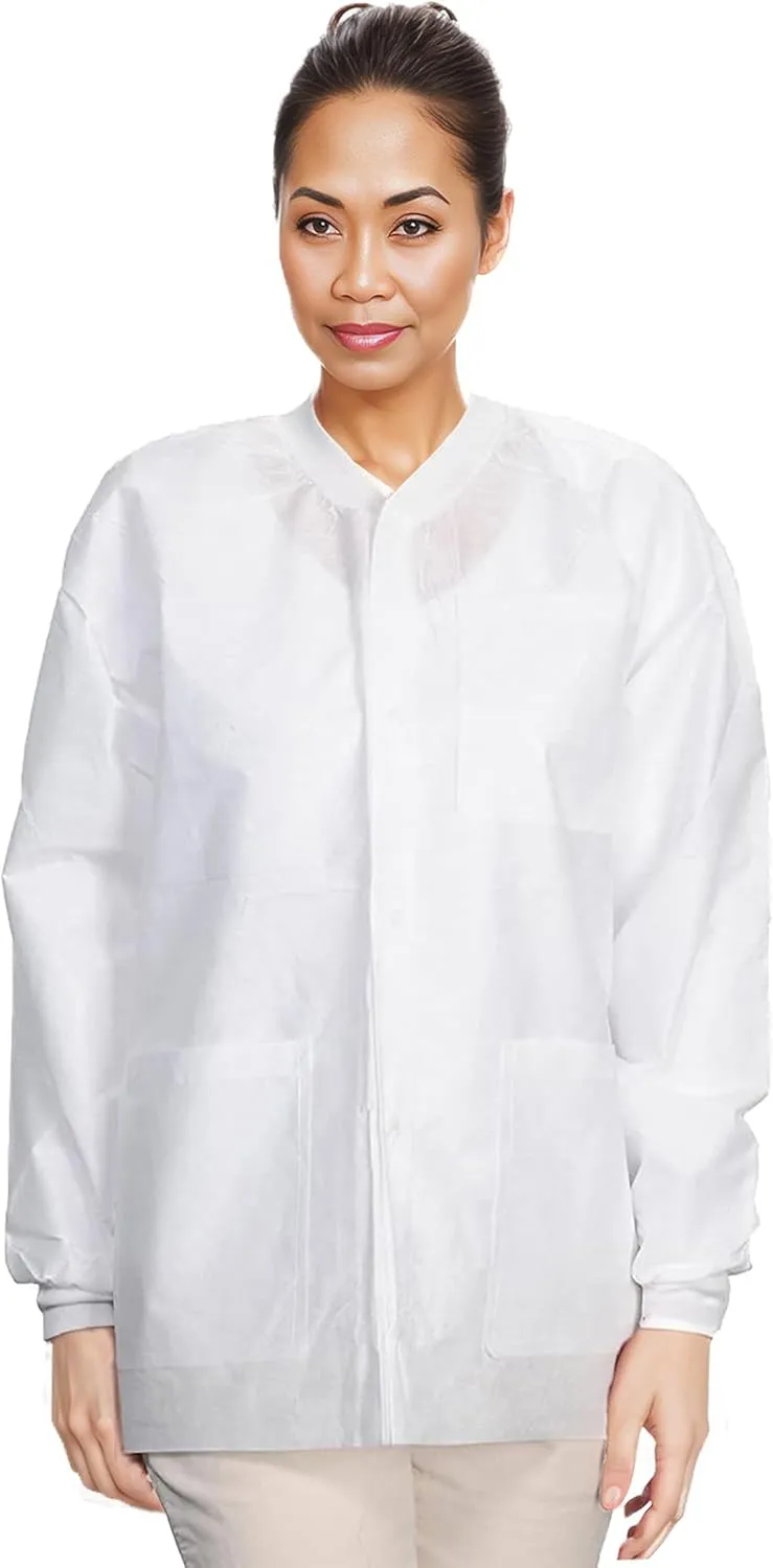 SunLite Ultra 3800 Series Premium Disposable Lab Jackets, Pockets, Knit Collar & Cuffs, Hip Length, 10 Pack