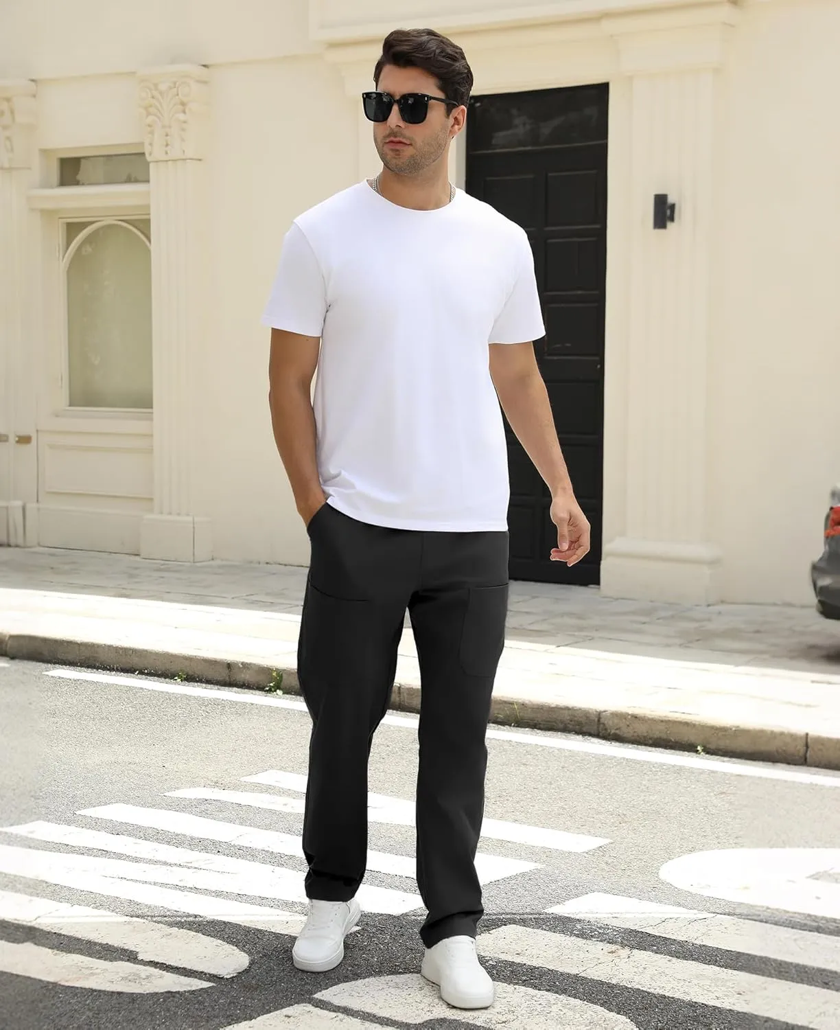 Susclude Cargo Pants for Men Summer Drawsting Casual Pants Lightweight Elastic Stretch Waist Durable Multipants with Pockets