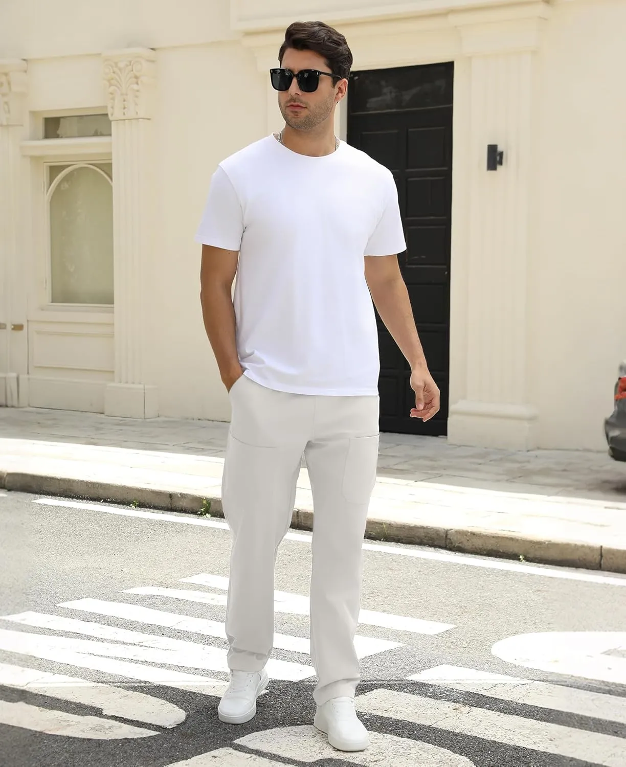 Susclude Cargo Pants for Men Summer Drawsting Casual Pants Lightweight Elastic Stretch Waist Durable Multipants with Pockets