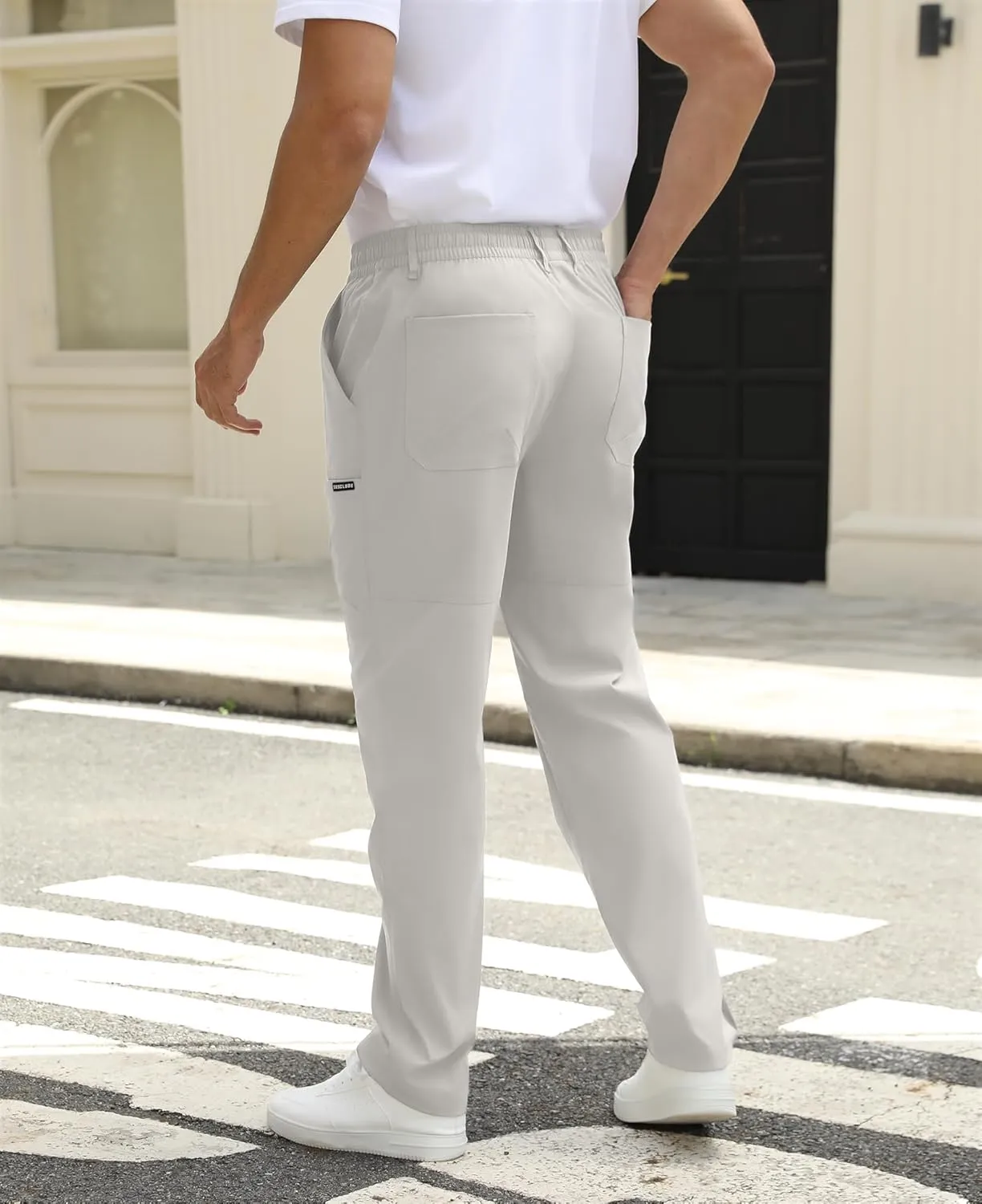 Susclude Cargo Pants for Men Summer Drawsting Casual Pants Lightweight Elastic Stretch Waist Durable Multipants with Pockets