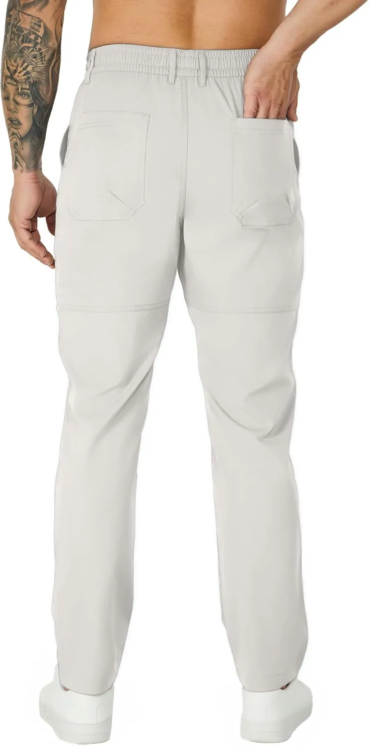 Susclude Cargo Pants for Men Summer Drawsting Casual Pants Lightweight Elastic Stretch Waist Durable Multipants with Pockets